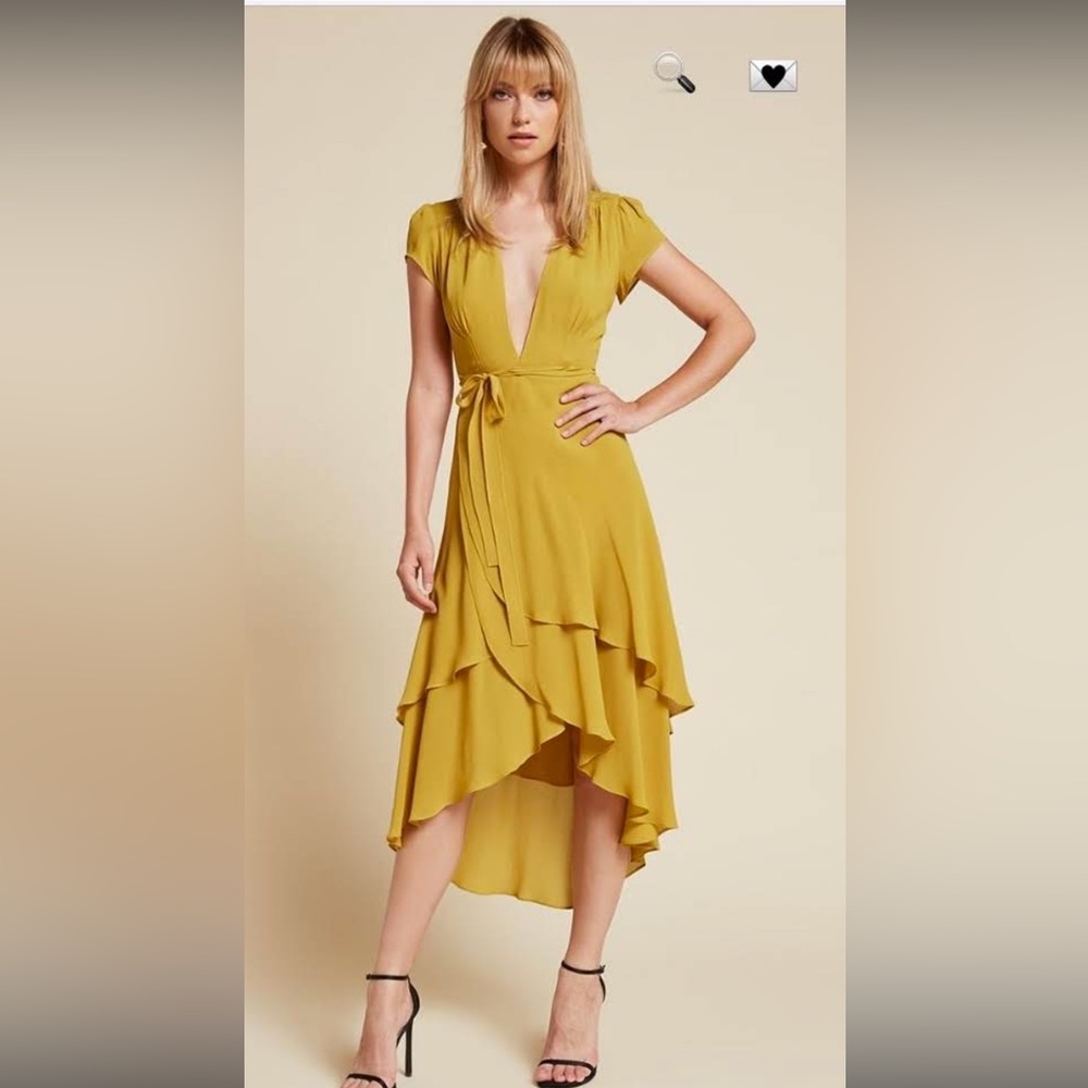 Reformation Golden Yellow Midi Wrap Dress size m